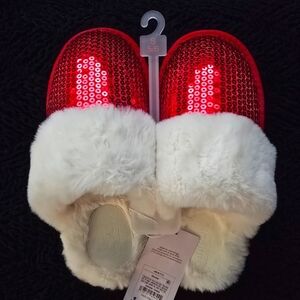 Auden Sequin Faux Fur Slippers. Nwt